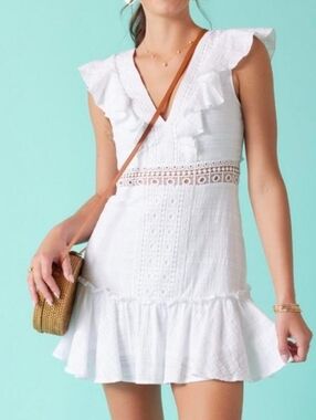 Light Blue Eyelet Ruffle Mini Dress